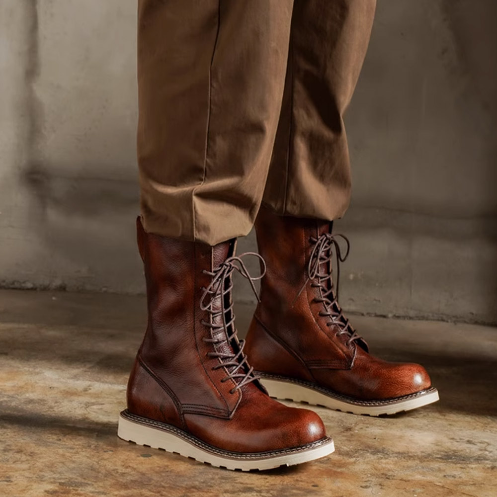 Men'S Shoes Brogues - Bottes de moto en cuir véritable