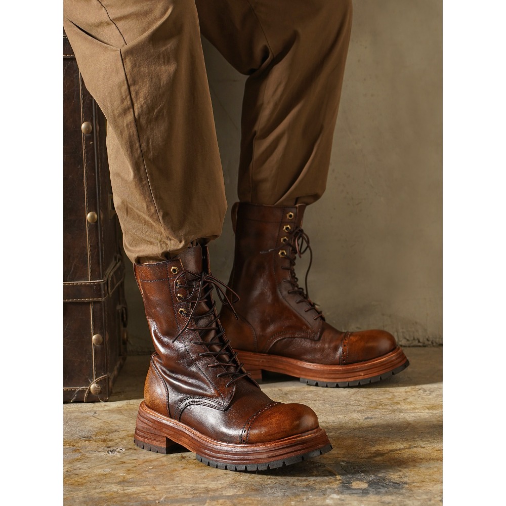 Men'S Shoes Brogues - Bottes de moto en cuir véritable