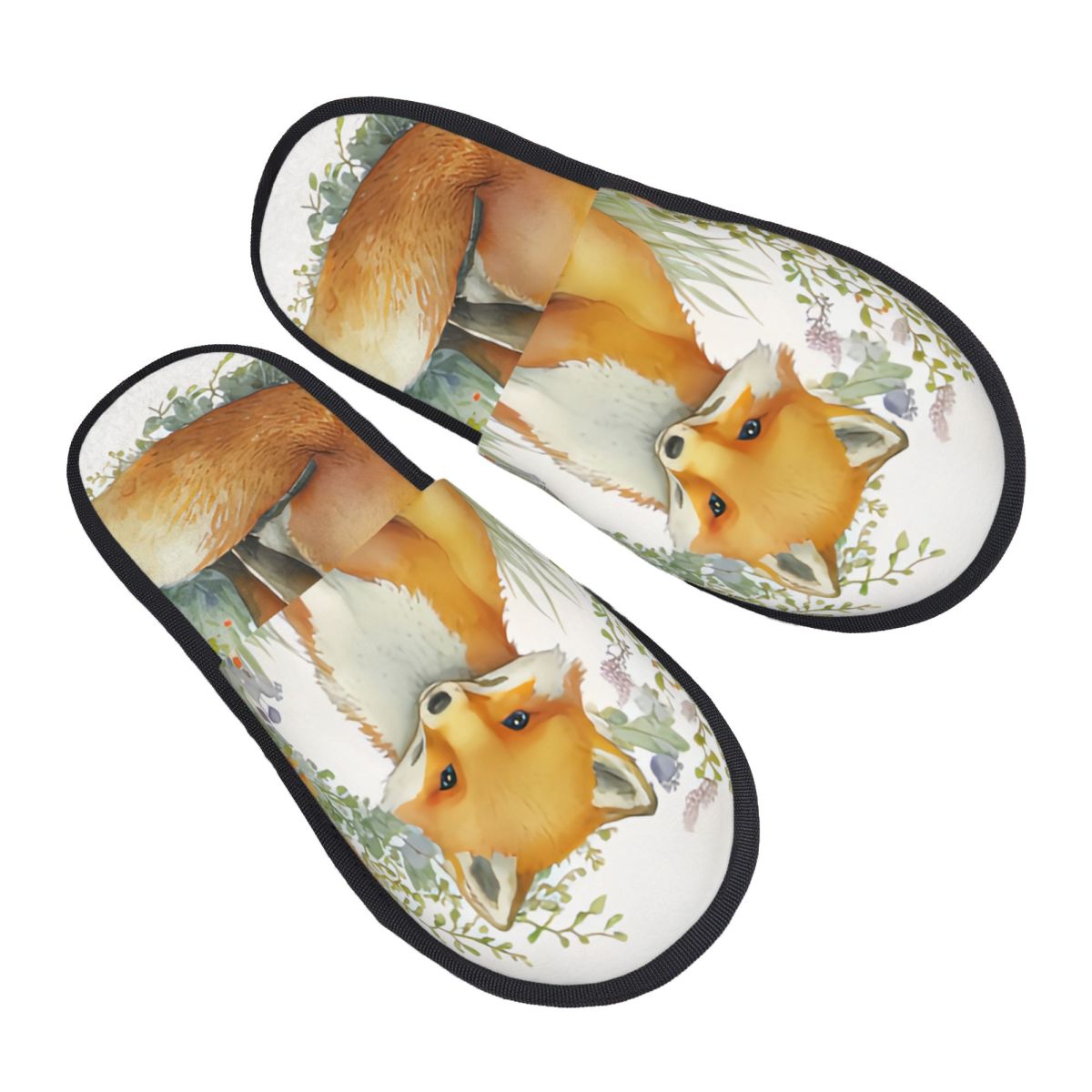 Men Shoes Illustration - Pantoufles d'intérieur en peluche aquarelle forêt